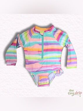 George Pastel Stripe Long-Sleeve Baby Swim One-Piece (Size 3-6m)